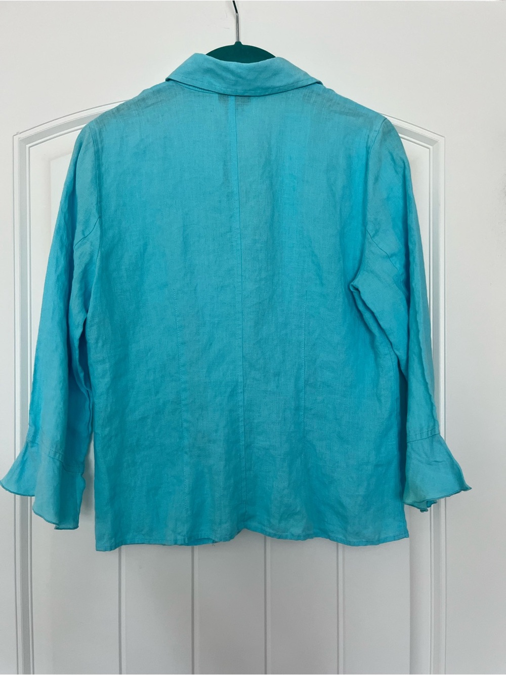 Talbots Bright Aqua Linen Shirt Jacket Size 6 - Picture 2 of 14